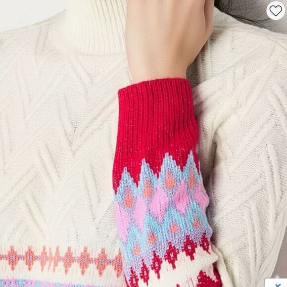 NWT ST. JOHN'S BAY Sweater Women’s XL Multicolor Fair Isle Cable Knit Pullover - Picture 3 of 16